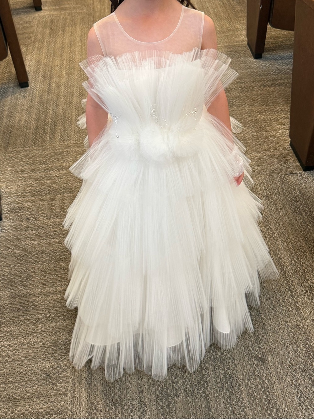 White Tiered Tulle Flower Girl Dress